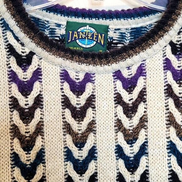 JANTZEN Multicolored Heavy Crewneck Sweater Size Medium - Picture 2 of 8